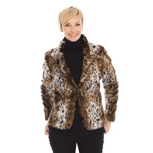 Chico's Leopard Animal Print Faux Fur Coat